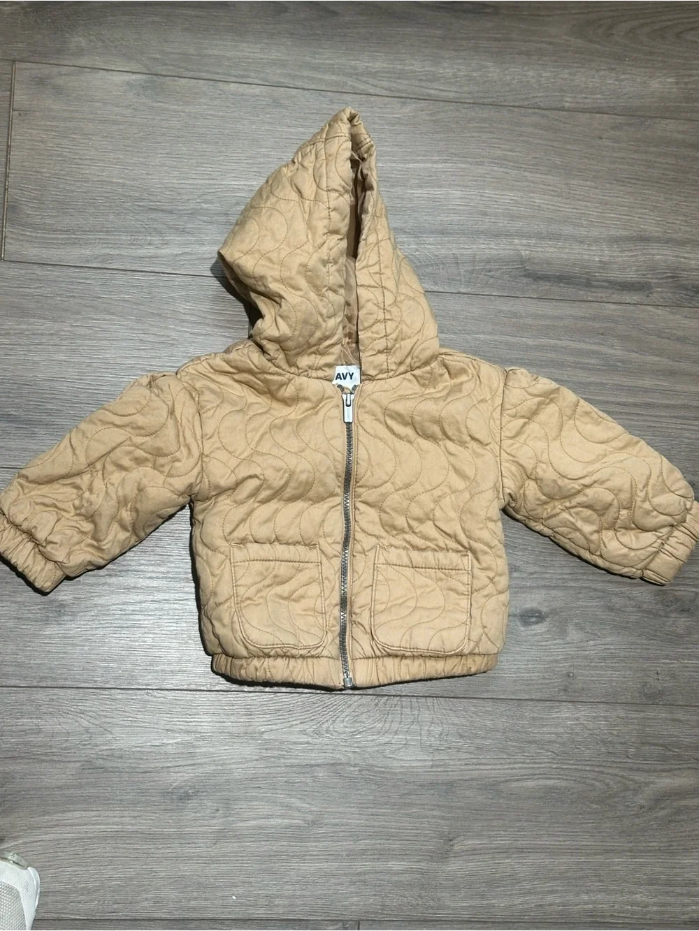 Old Navy Hooded Quilted Puffer Jacket in Tan Brown Beige